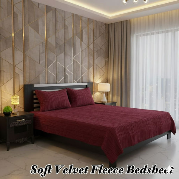 Luxury Soft Velvet Fleece Bedsheet – Deep Maroon Elegance | Bedsure.pk
