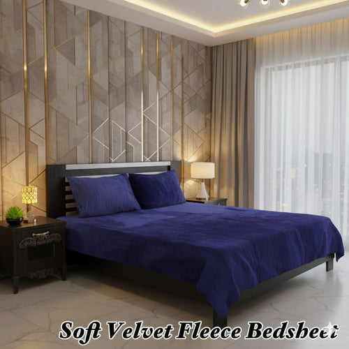 Luxury Soft Velvet Fleece Bedsheet – Deep Blue Elegance | Bedsure.pk