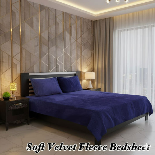 Luxury Soft Velvet Fleece Bedsheet – Deep Blue Elegance | Bedsure.pk