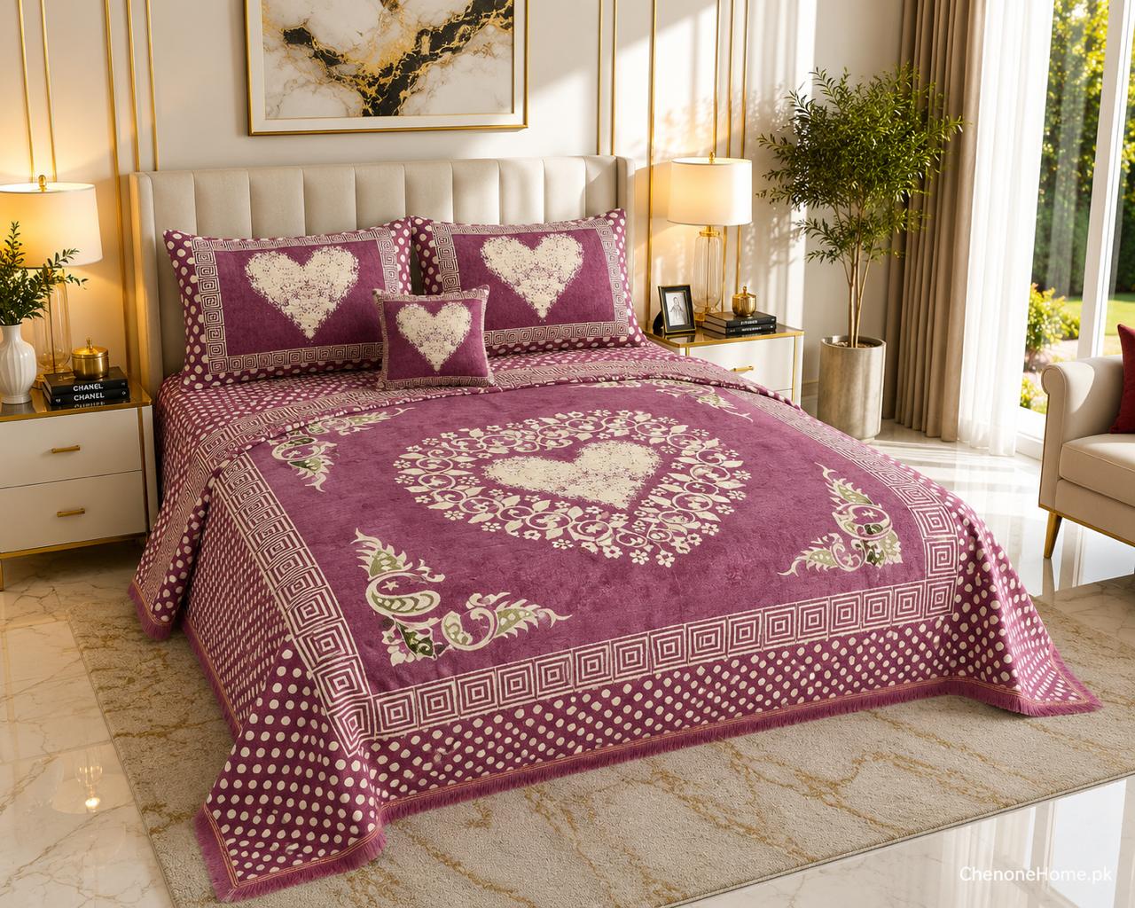 4 pice Velvet Jacquard Bedsheets | Bedsure.pk