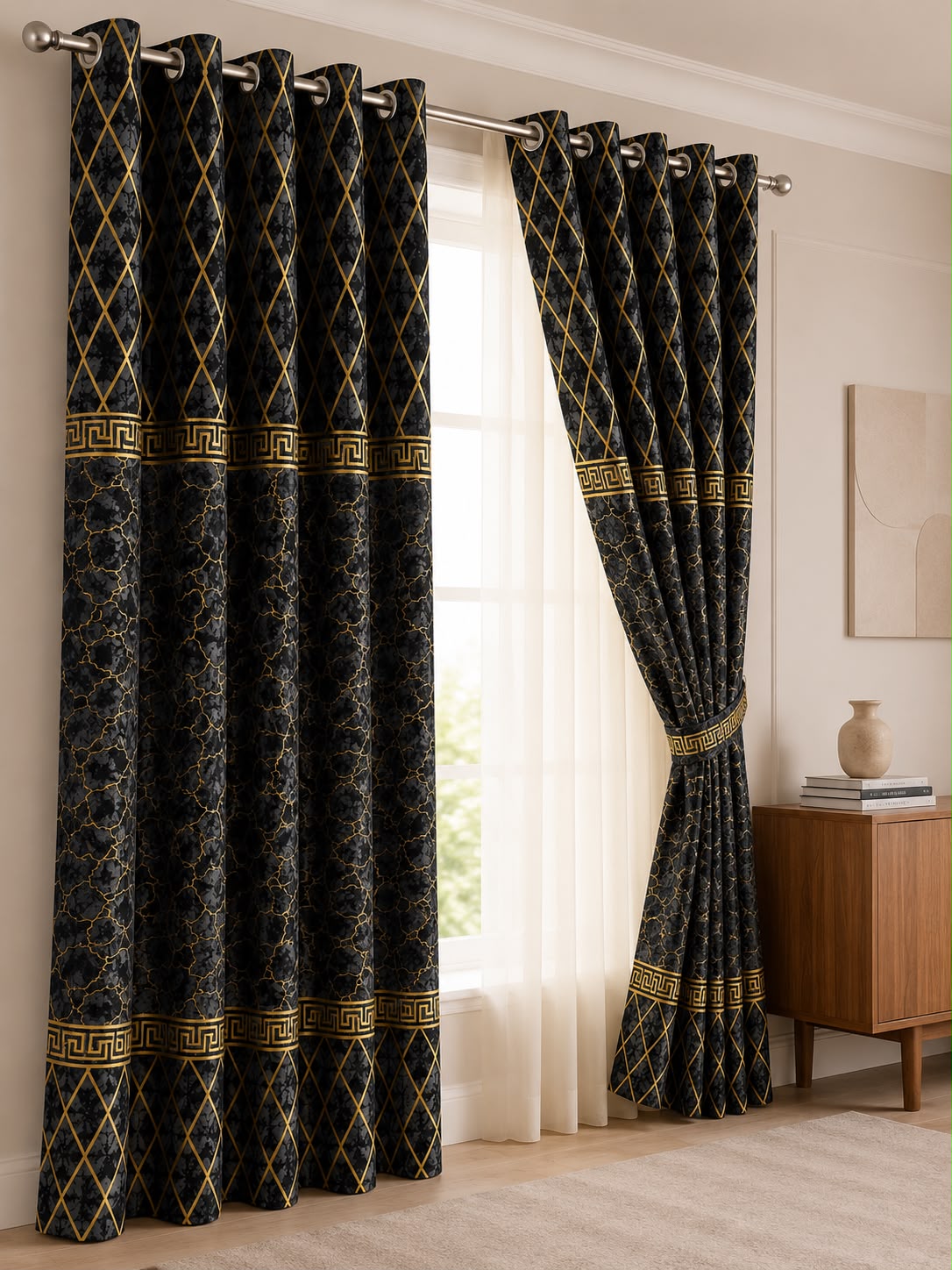 Luxury Velvet Printed Curtains Pair(2 Pice) –  | 4×9 Ft |Chenonehome.pk