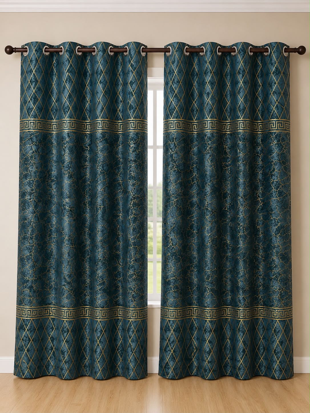 Luxury Velvet Printed Curtains Pair(2 Pice) –  | 4×9 Ft |Chenonehome.pk