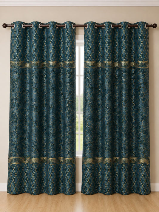 Luxury Velvet Printed Curtains Pair(2 Pice) –  | 4×9 Ft |Chenonehome.pk