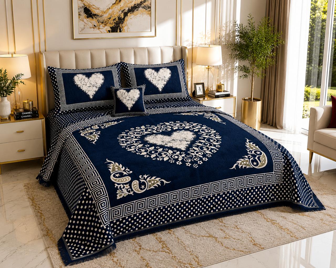 4 pice Velvet Jucqard Bedsheets