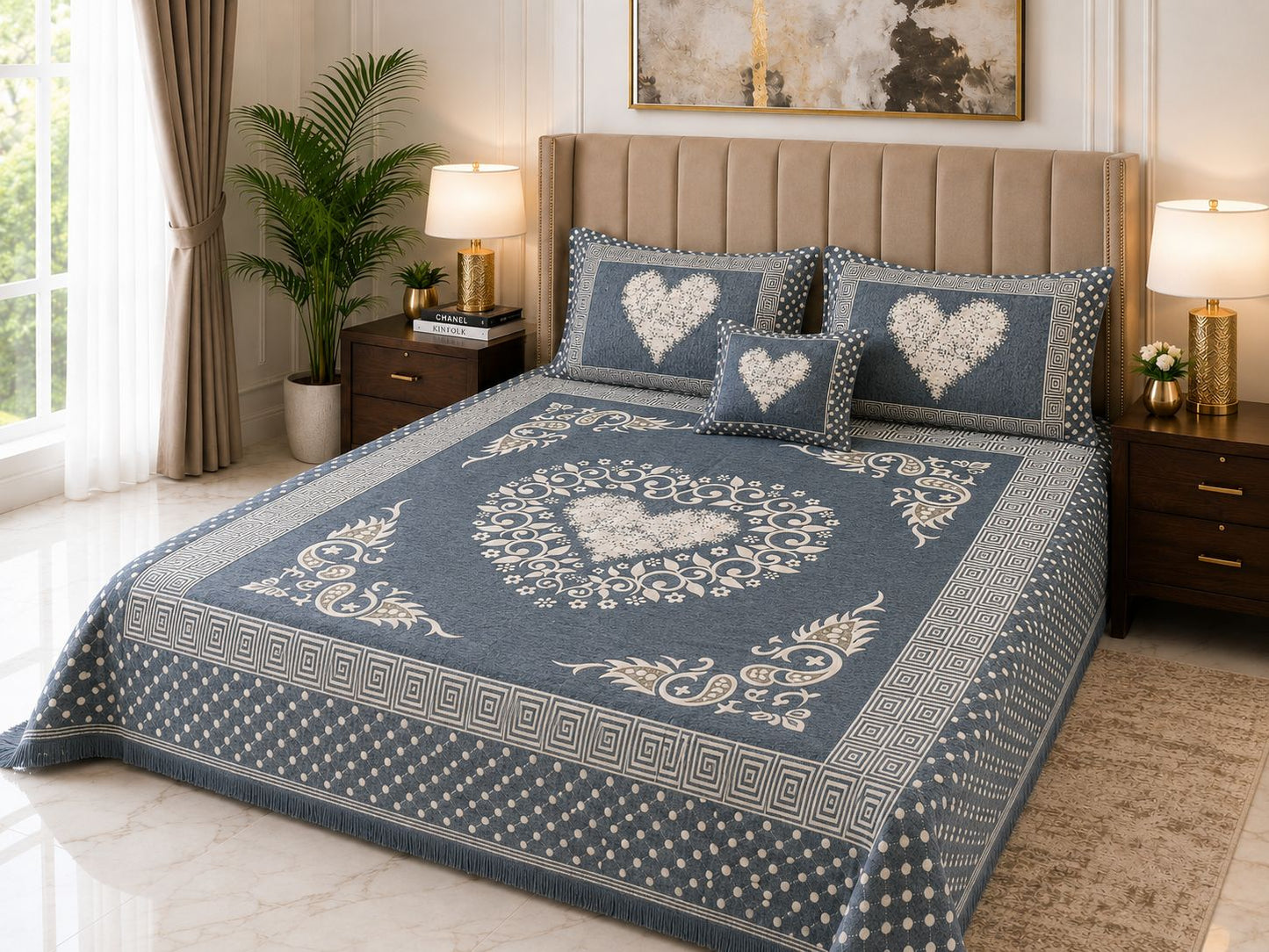 4 pice Velvet Jacquard Bedsheets | Bedsure.pk