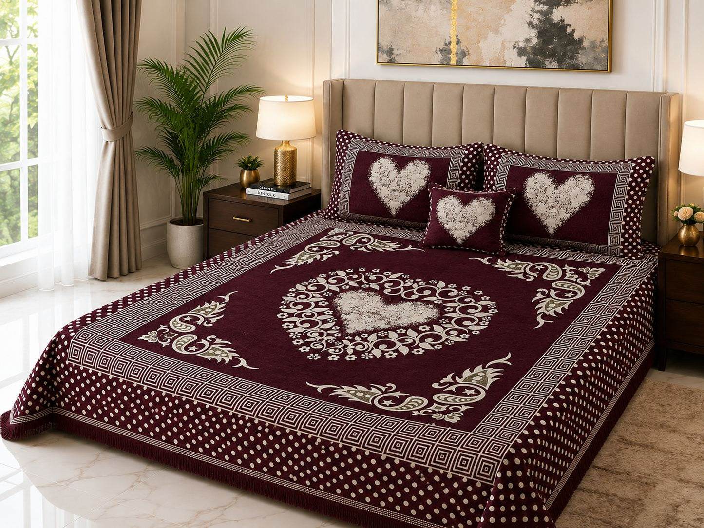 4 pice Velvet Jacquard Bedsheets | Bedsure.pk