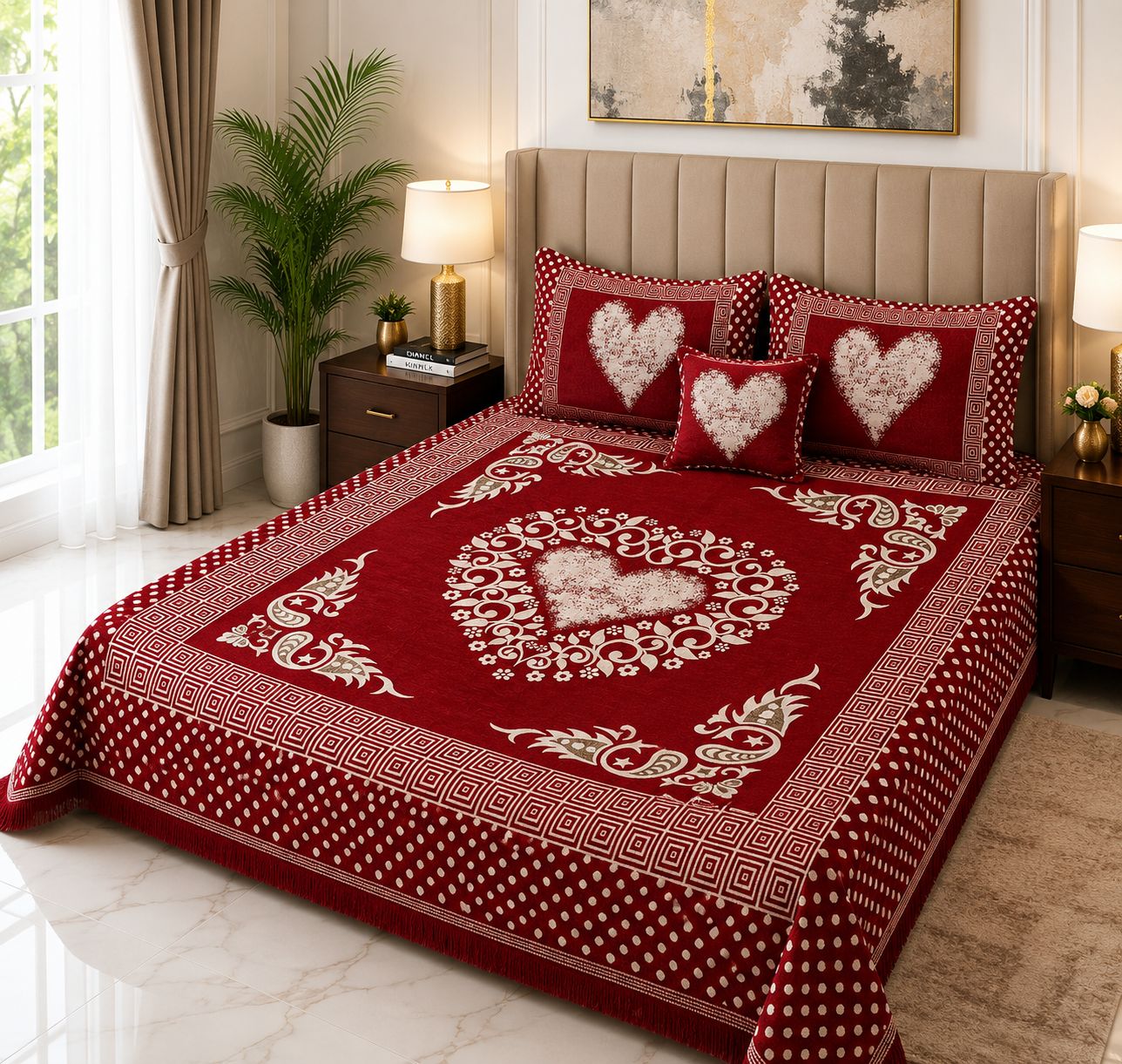 4 pice Velvet Jucqard Bedsheets
