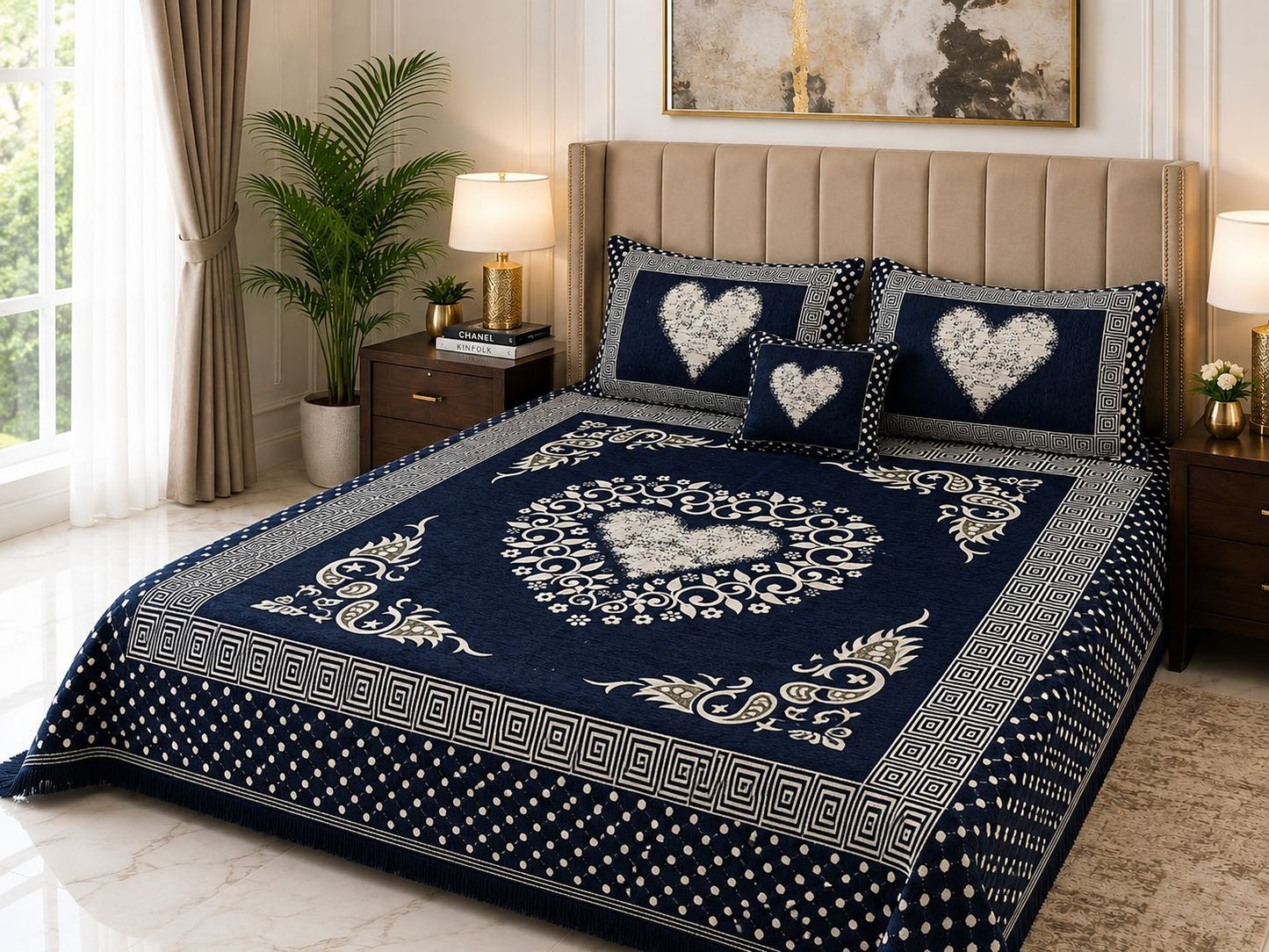 4 pice Velvet Jucqard Bedsheets