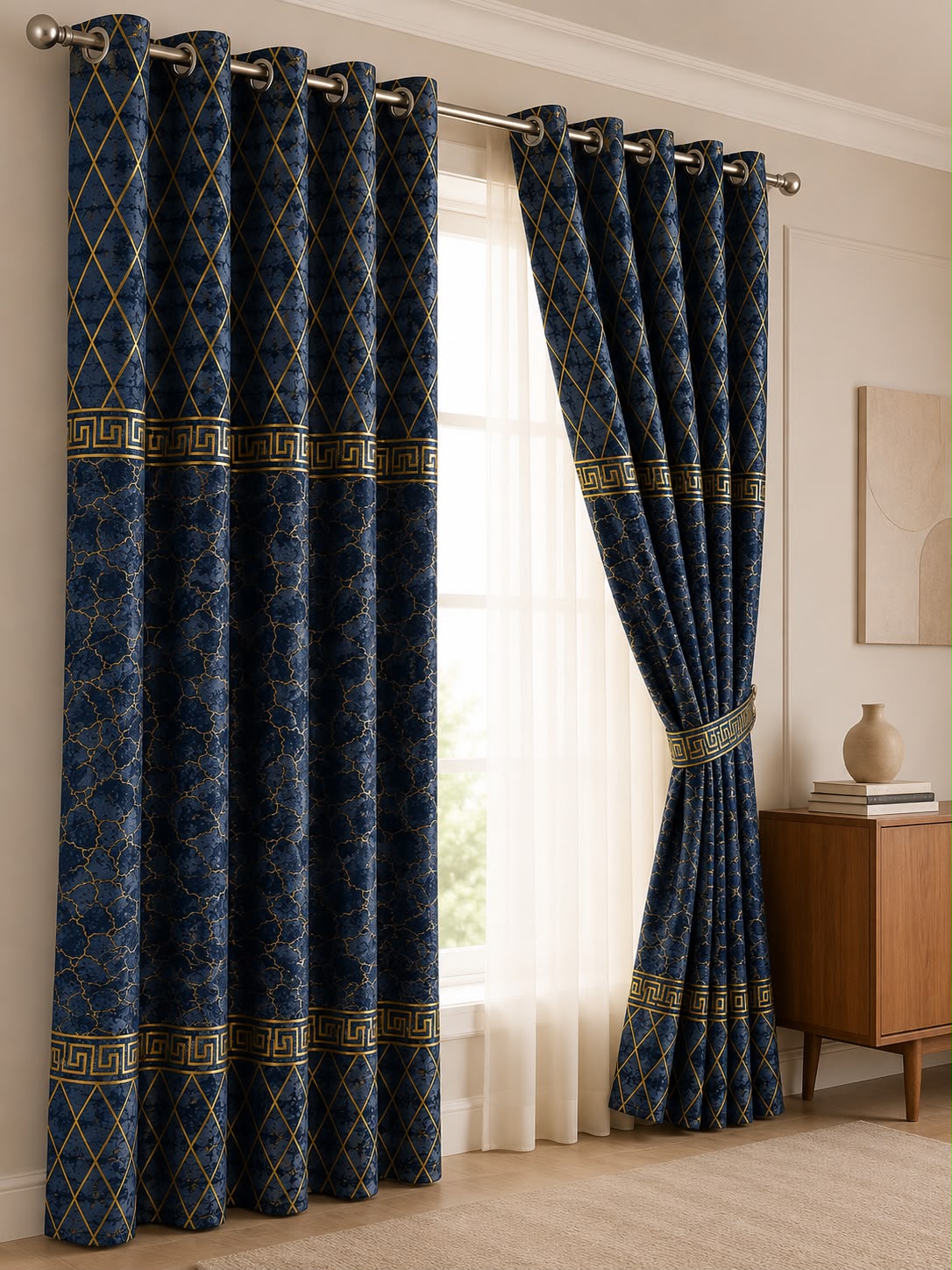 Luxury Velvet Printed Curtains Pair(2 Pice) –  | 4×9 Ft |Chenonehome.pk