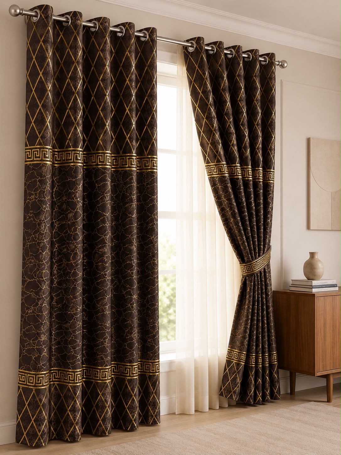 Luxury Velvet Printed Curtains Pair(2 Pice) –  | 4×9 Ft |Chenonehome.pk