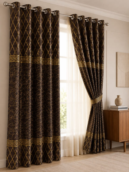 Luxury Velvet Printed Curtains Pair(2 Pice) –  | 4×9 Ft |Chenonehome.pk
