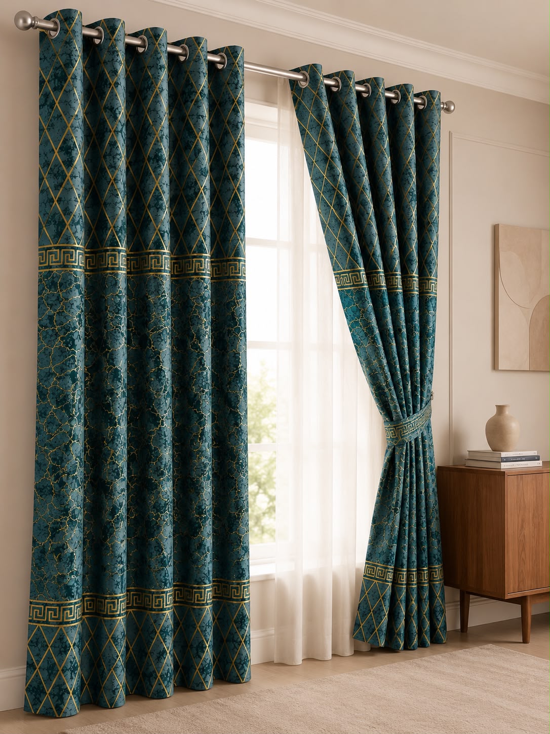 Luxury Velvet Printed Curtains Pair(2 Pice) –  | 4×9 Ft |Chenonehome.pk