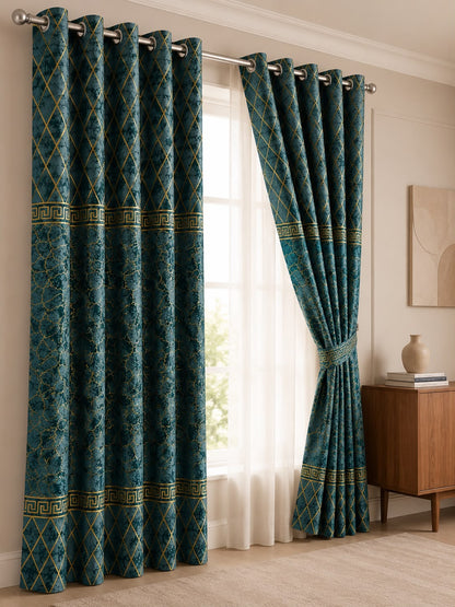 Luxury Velvet Printed Curtains Pair(2 Pice) –  | 4×9 Ft |Chenonehome.pk
