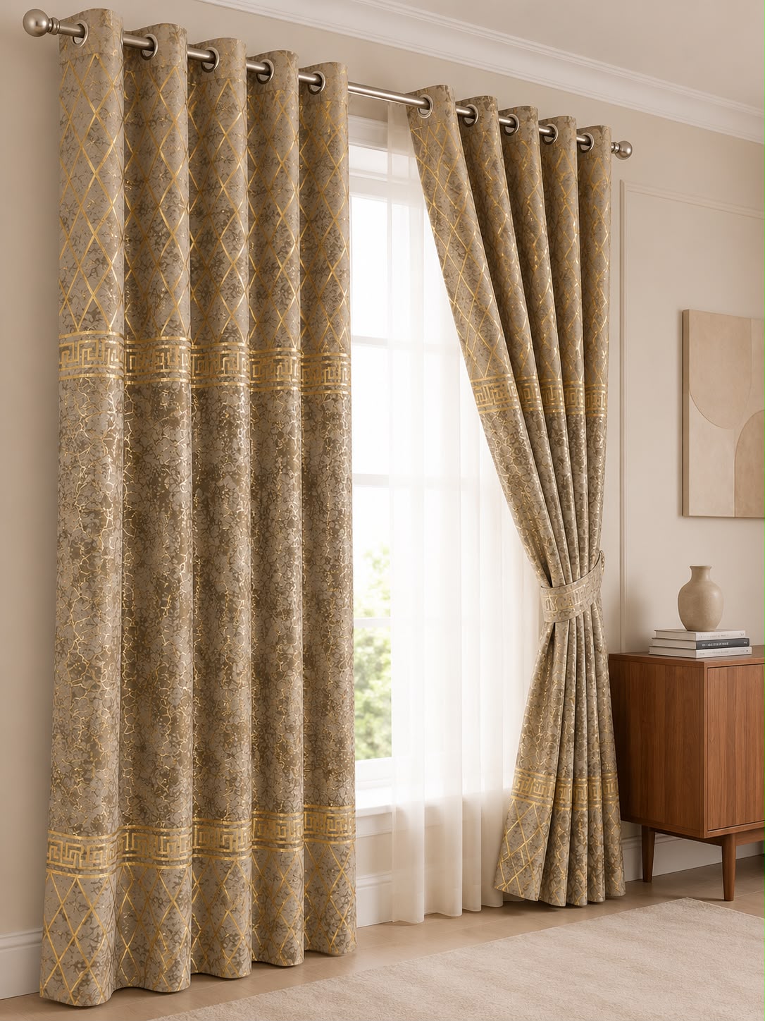 Luxury Velvet Printed Curtains Pair(2 Pice) –  | 4×9 Ft |Chenonehome.pk