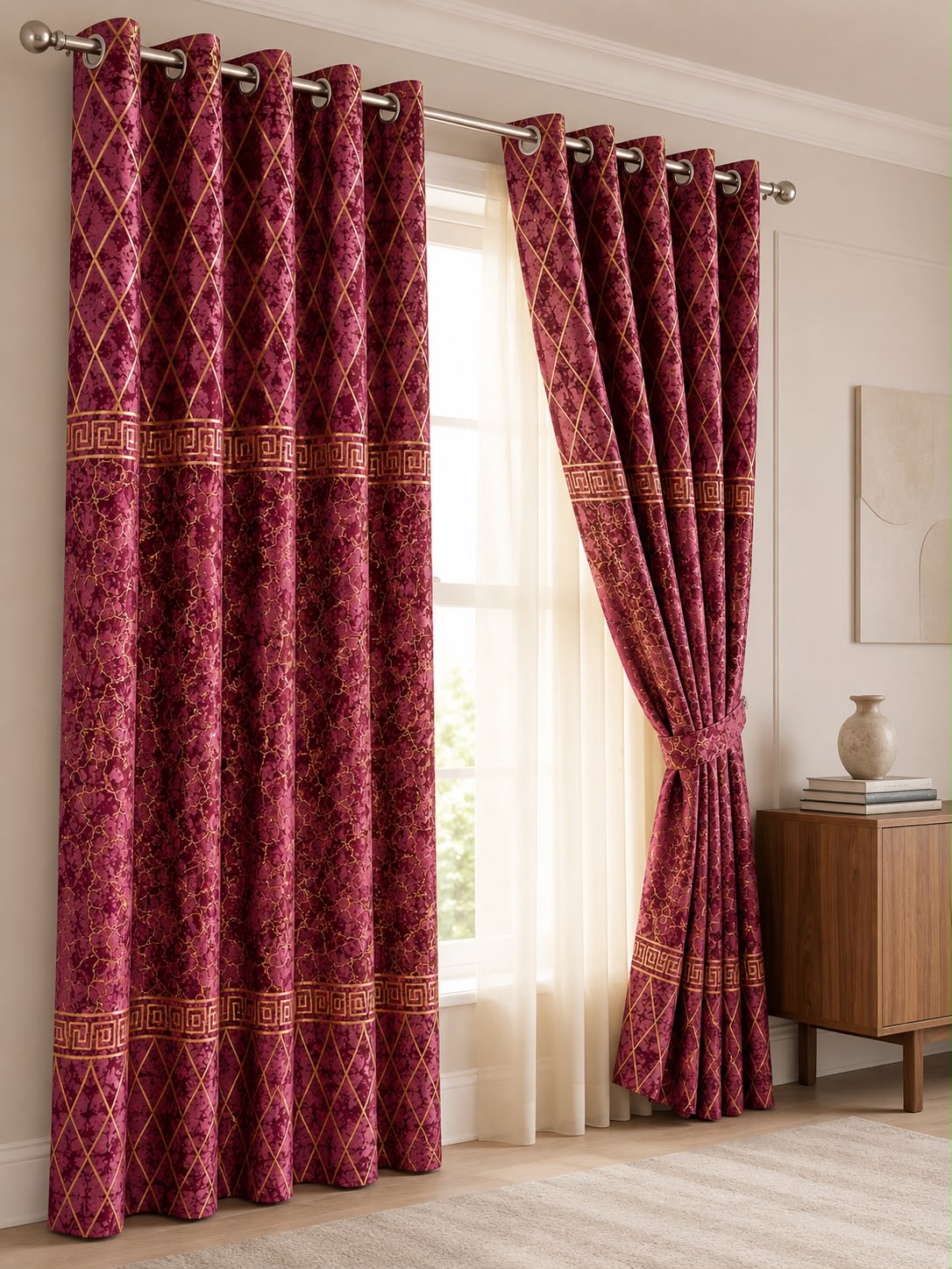 Luxury Velvet Printed Curtains Pair(2 Pice) –  | 4×9 Ft |Chenonehome.pk