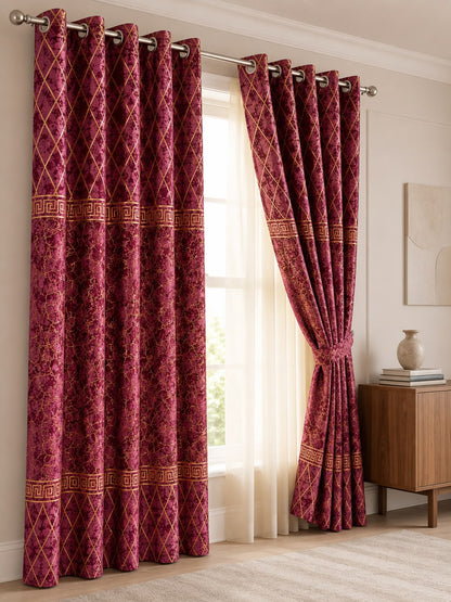 Luxury Velvet Printed Curtains Pair(2 Pice) –  | 4×9 Ft |Chenonehome.pk